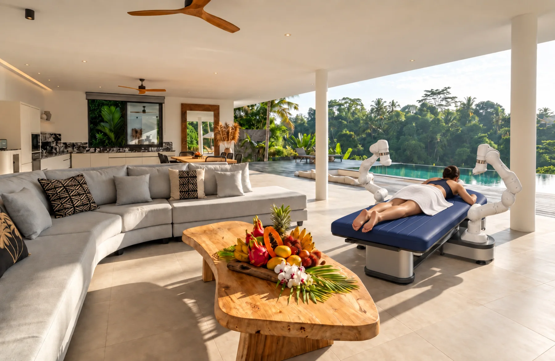 Robotic massage experience overlooking the jungle